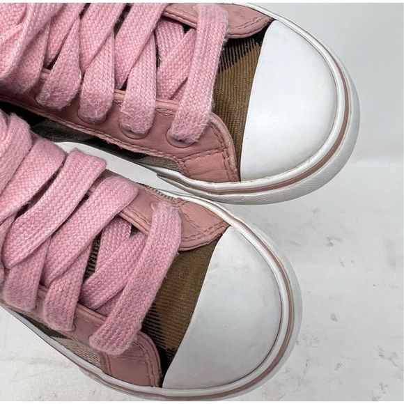Burberry Girls Pink Tom Check Hi-Top Trainers Youth Size 23 - Picture 3 of 12